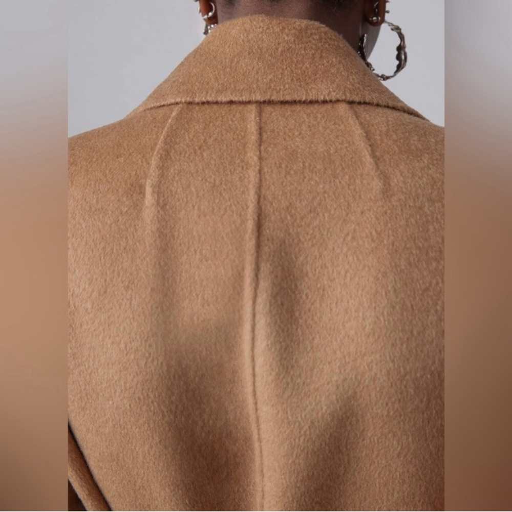 NWT Silk Maison Double-Breasted Camel Hair Maxi Trench Coat In Tan Sz Large - Picture 4 of 15